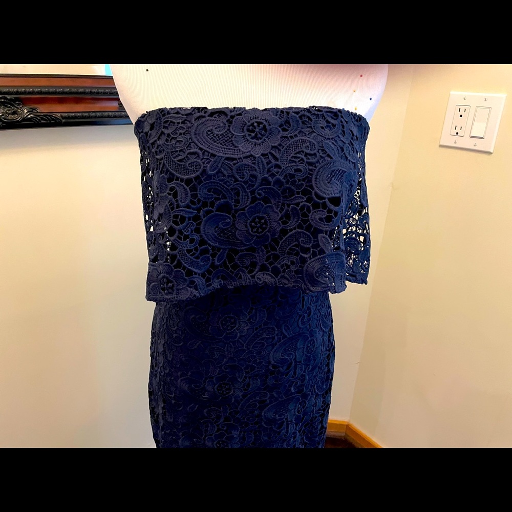 Blue off the shoulder lace dress